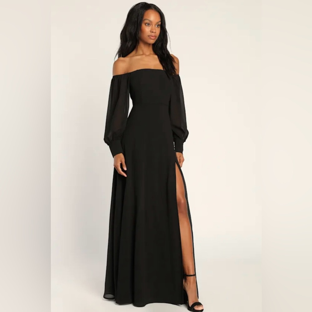 Lulus Off-the-Shoulder Black Long Sleeve Dress – Size Large